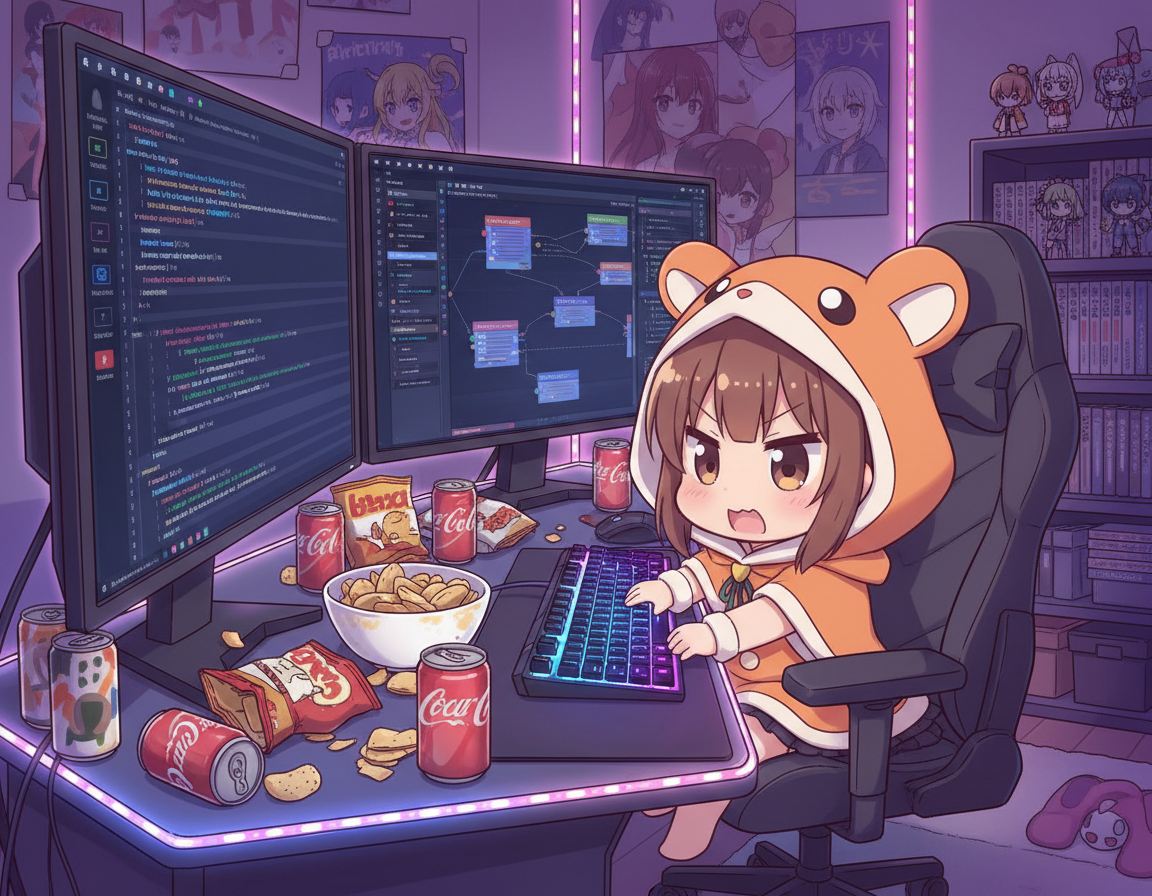 사이즈 조절 슬라이더가 있는 봉고캣 프로그램을 발견하고 기뻐하는 우마루