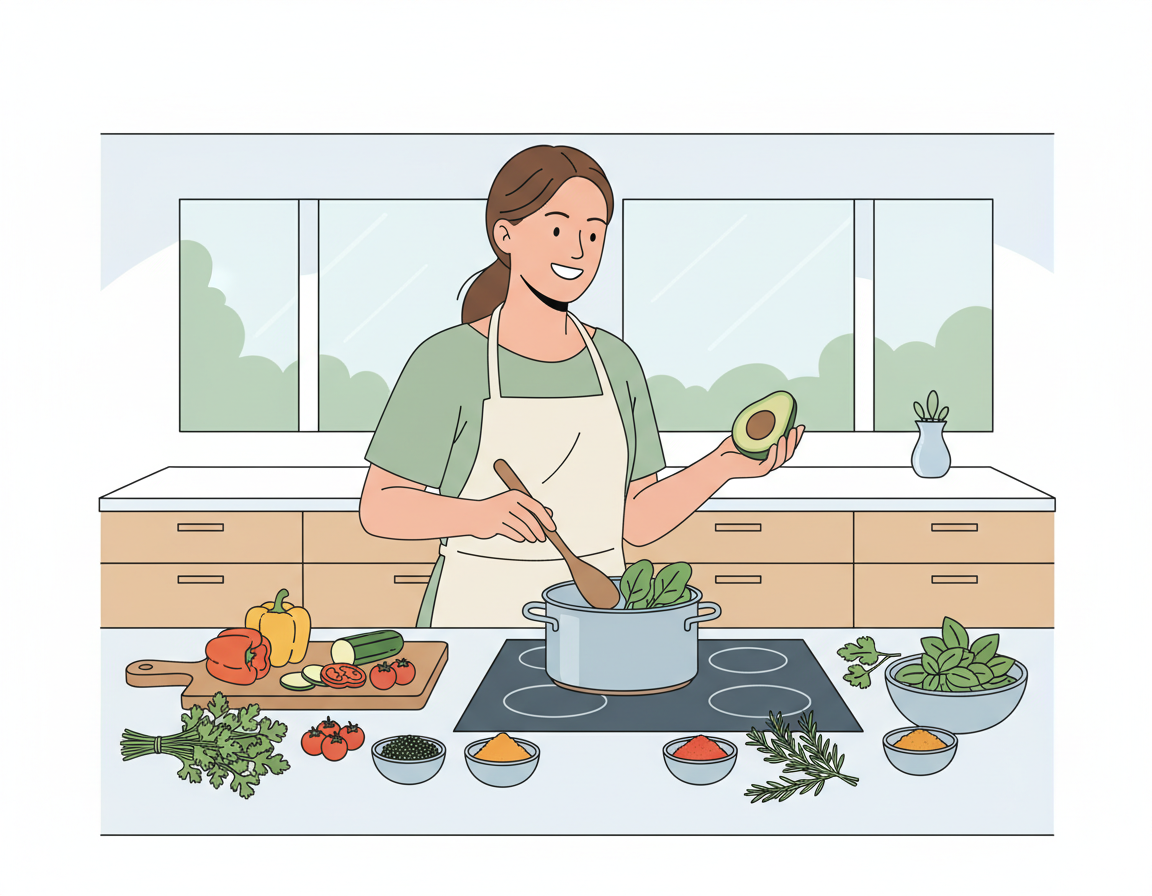 저염식 식단으로 건강한 음식을 요리하는 모습