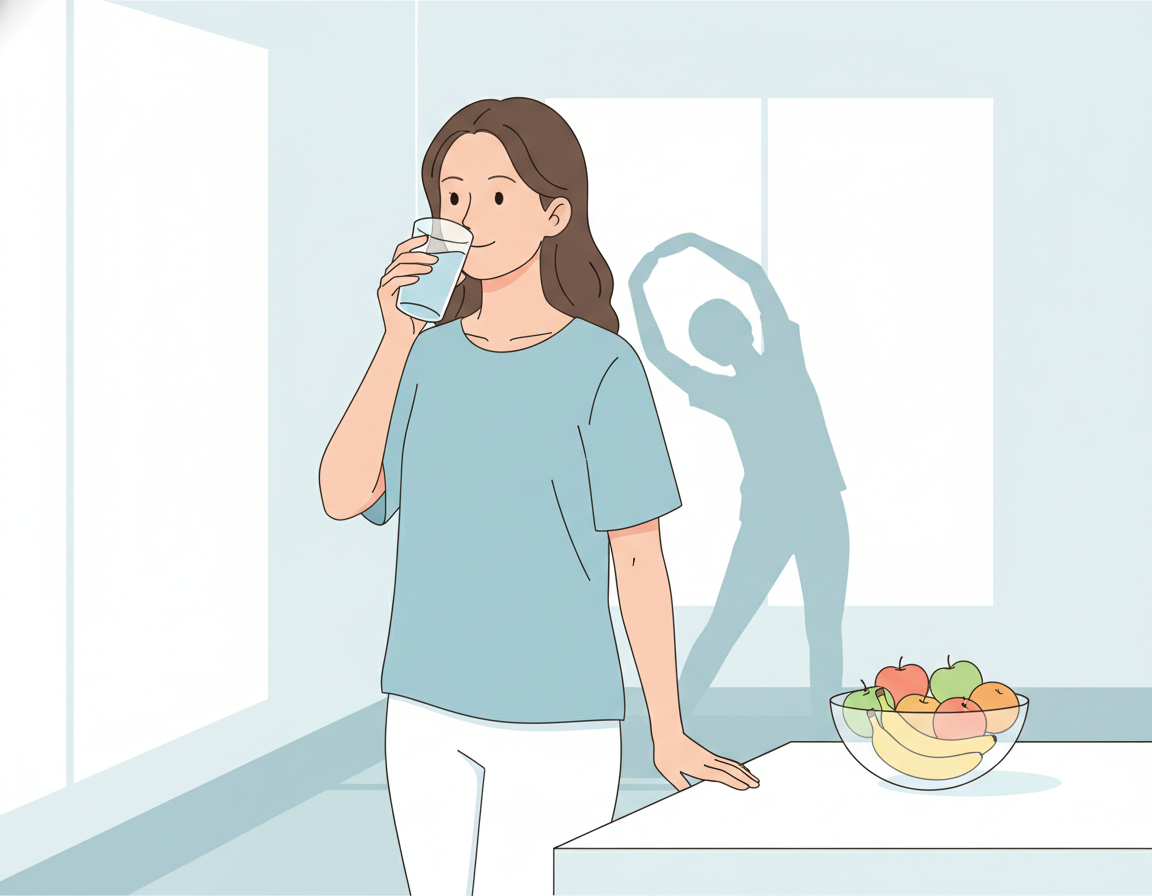 건강한 생활습관을 실천하며 미소 짓는 여성