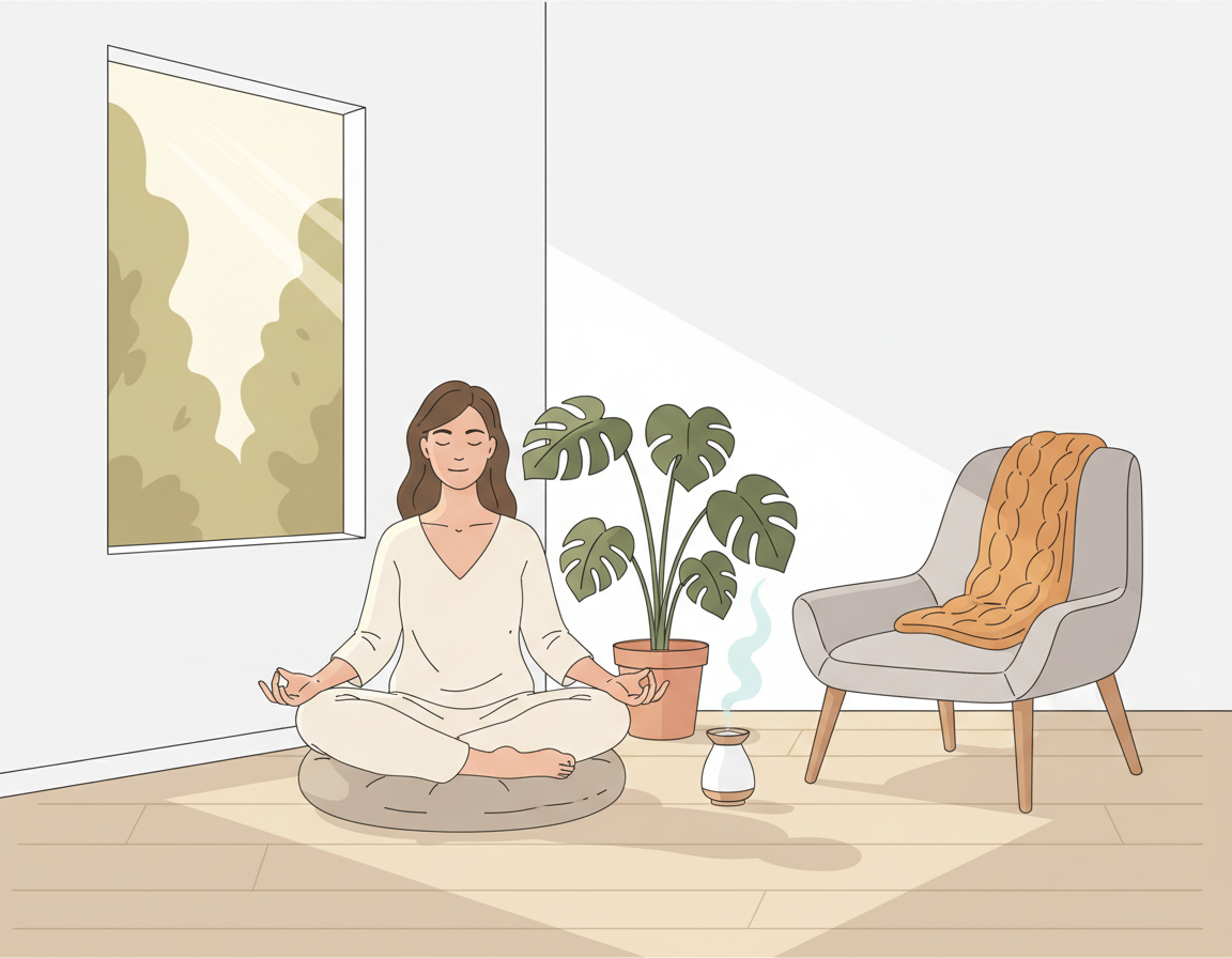 명상을 통해 스트레스를 관리하는 여성