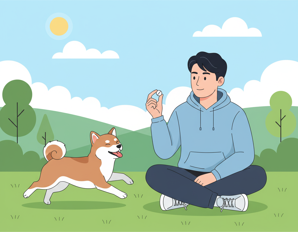 공원에서 뛰노는 시바견과 강아지 관절 영양제