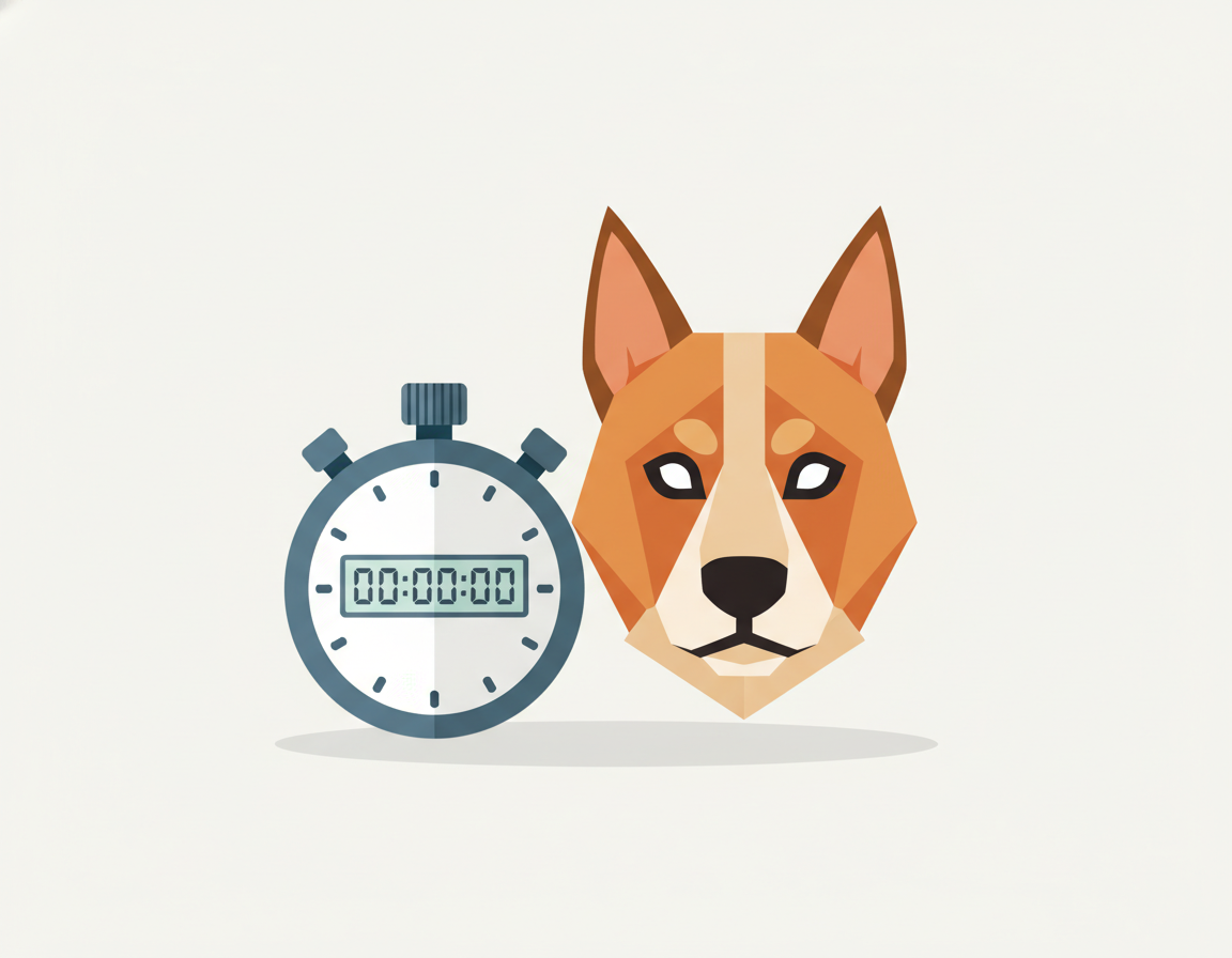 스톱워치와 함께 집중하고 있는 강아지 일러스트
