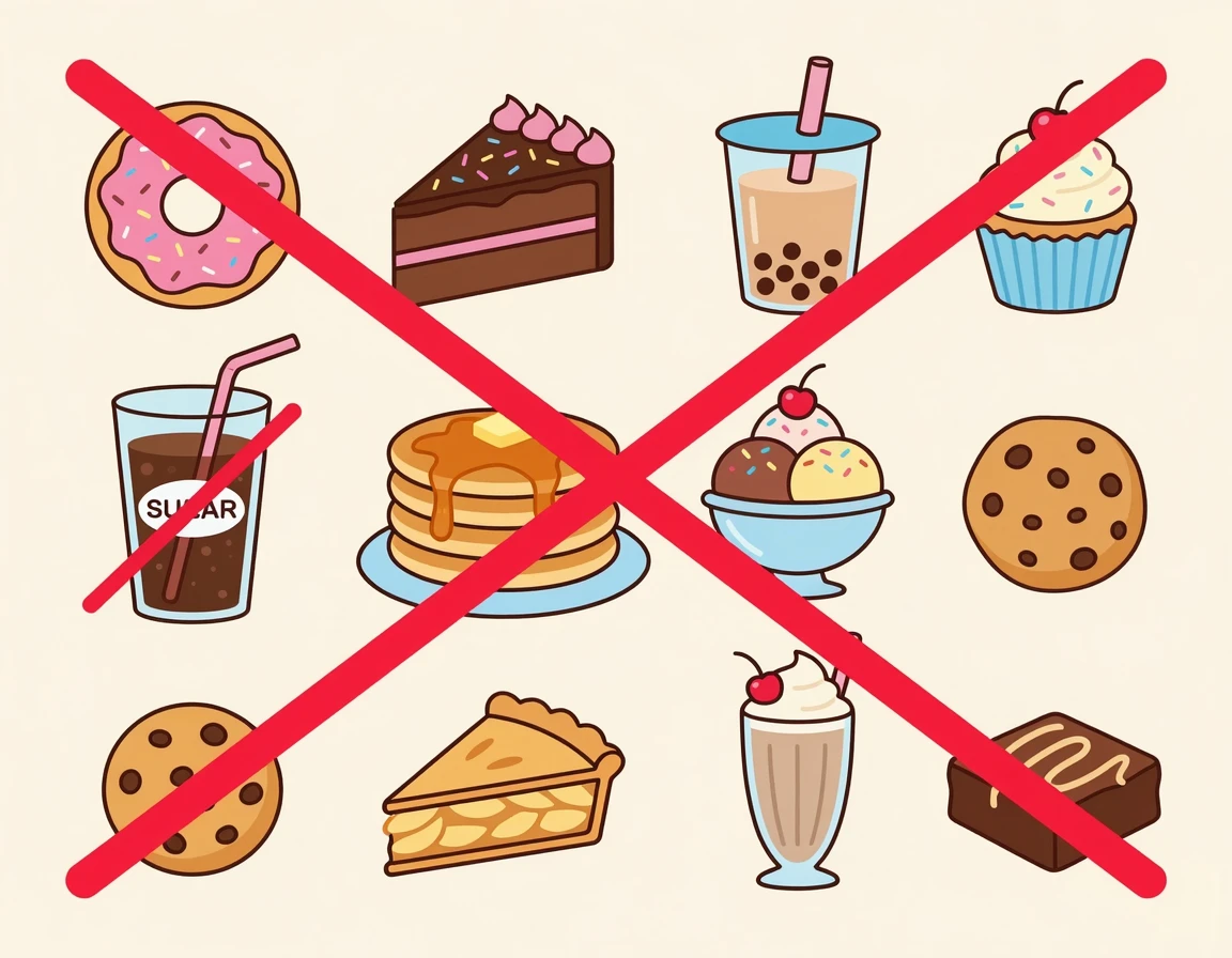 당독소를 유발하는 디저트와 음료수 금지 일러스트