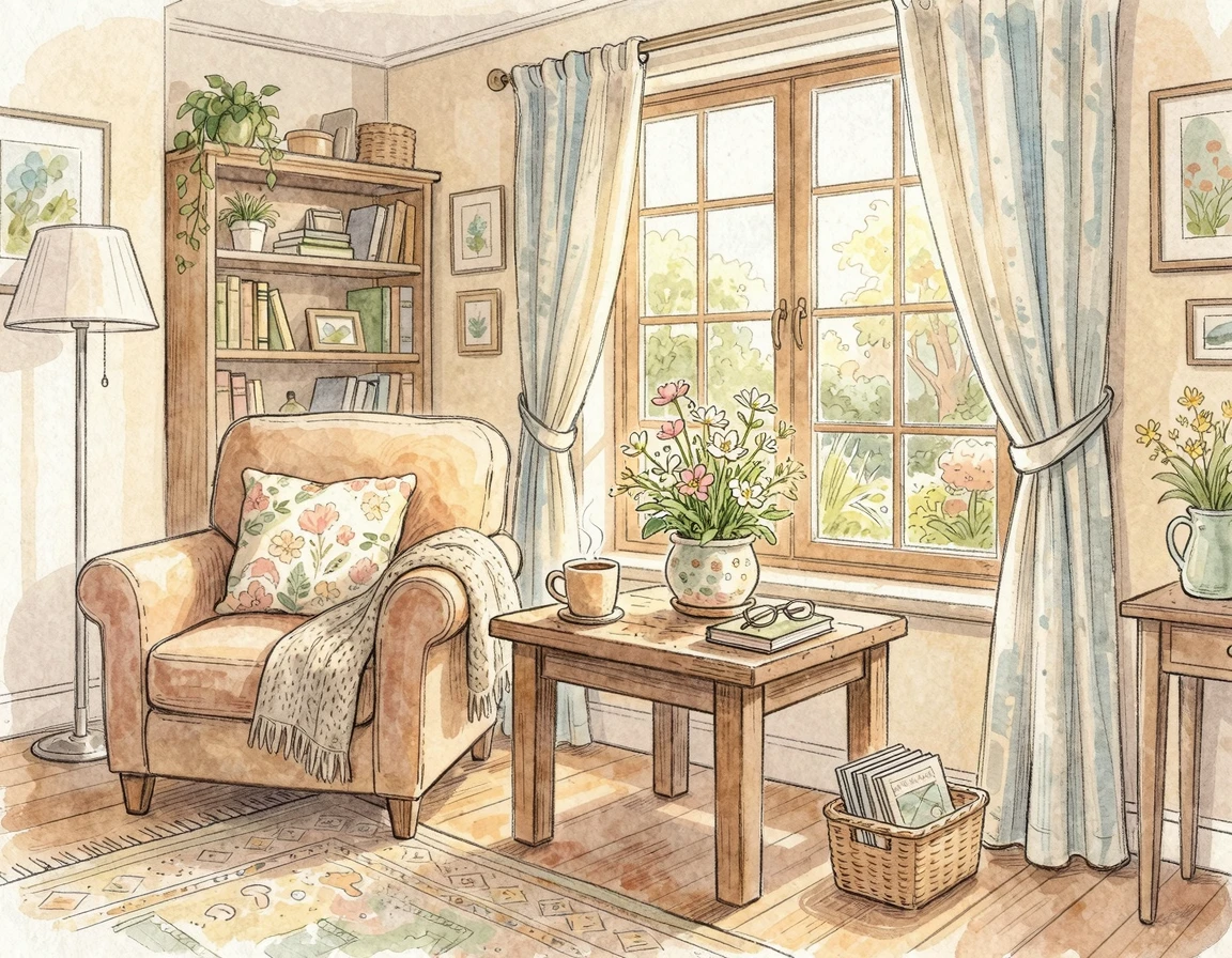 햇살이 들어오는 거실 테이블 위 작은 화분