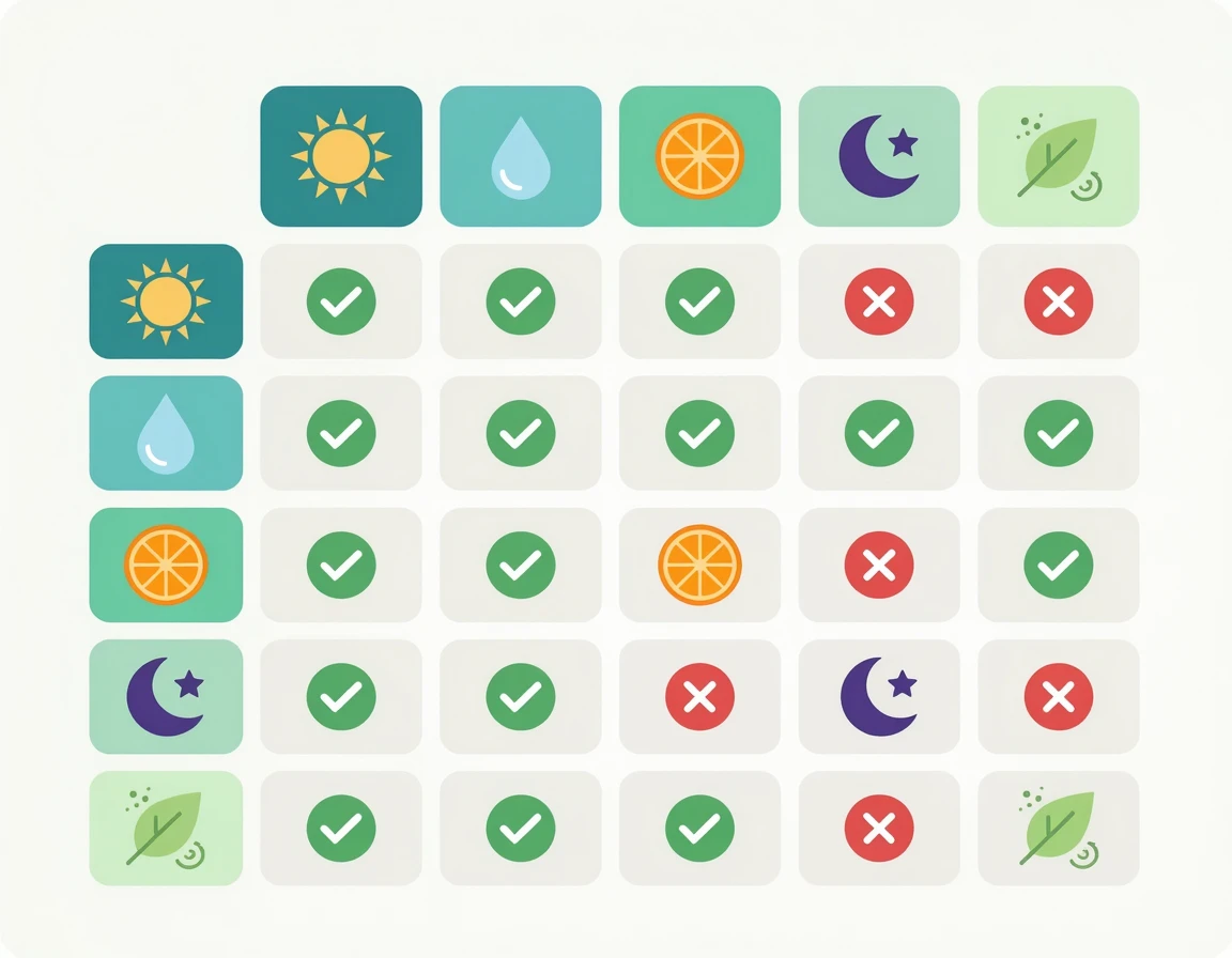 화장품 성분 찰떡궁합과 상극궁합을 보여주는 표 일러스트