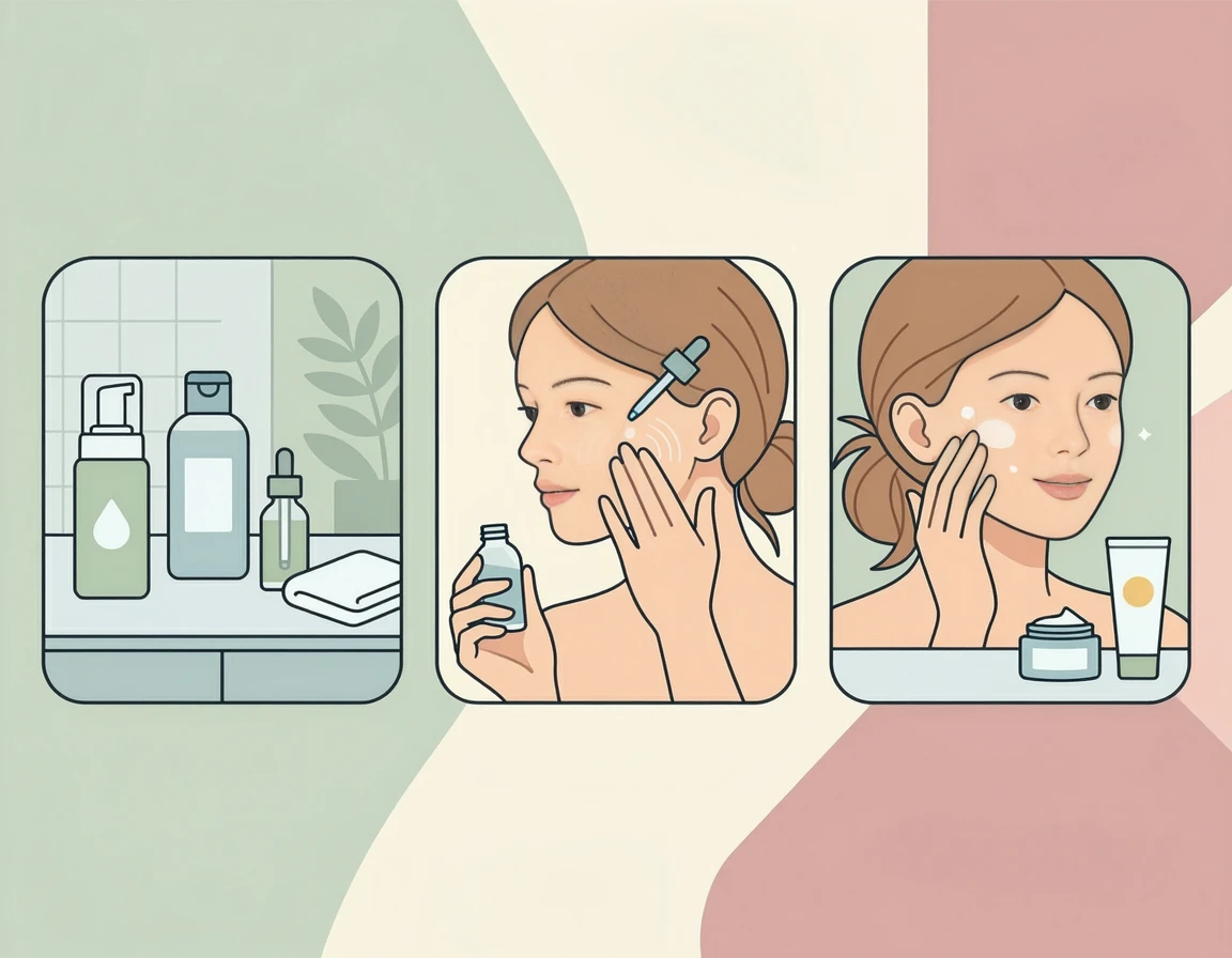 미백 앰플 바르는 순서와 스킨케어 루틴 일러스트