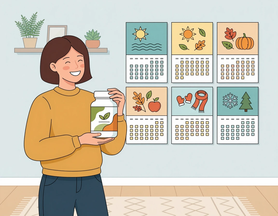 달력과 함께 영양제를 꾸준히 섭취하는 모습