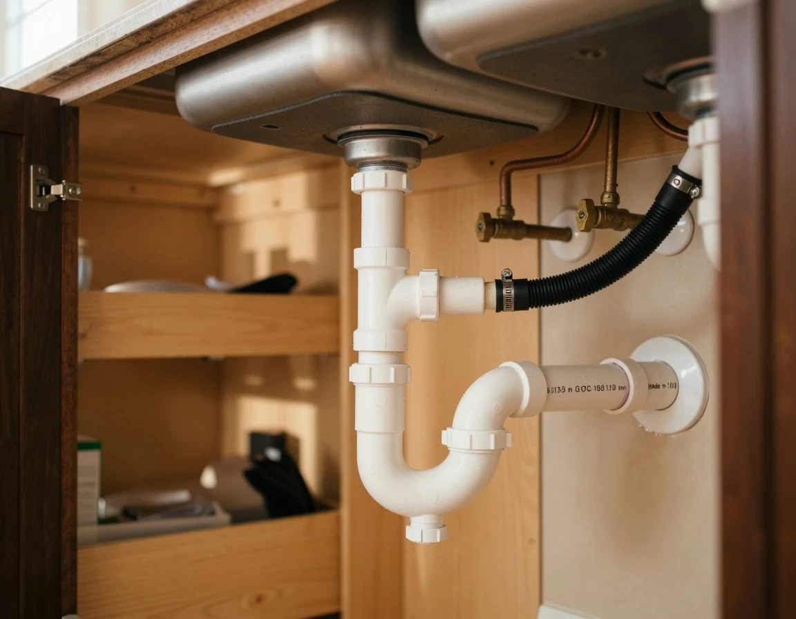 싱크대 하부장의 U자형 배관 트랩 구조