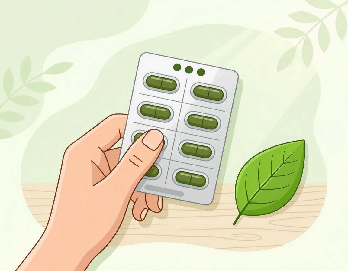 식물성 캡슐과 개별 포장된 영양제 일러스트