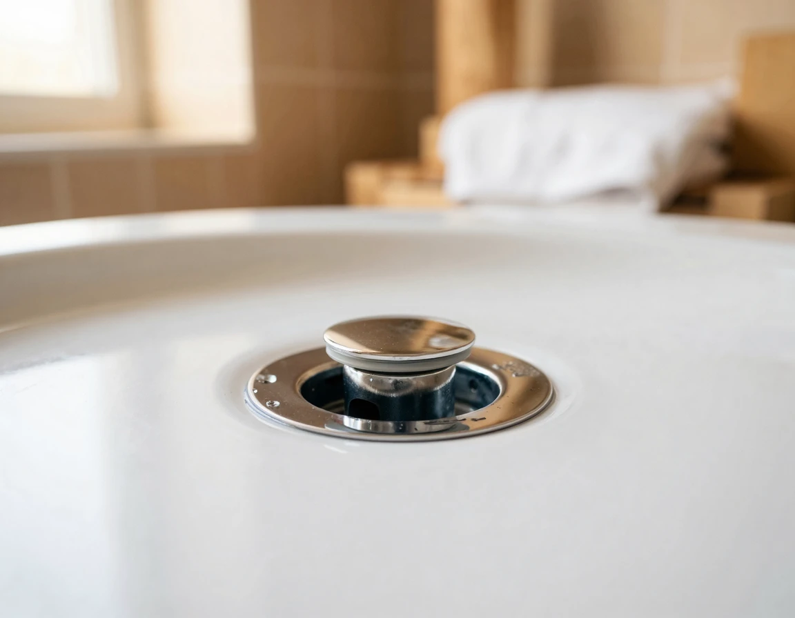 깨끗한 욕조 배수구 클로즈업