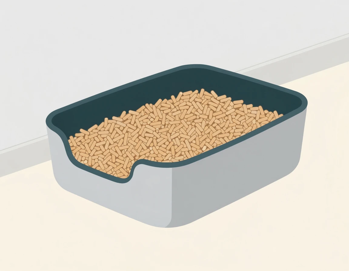 두부 모래가 담긴 고양이 화장실 일러스트