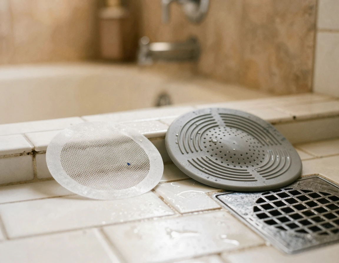 일회용 배수구 스티커와 다회용 실리콘 거름망 비교