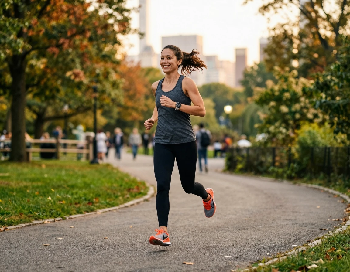 상체를 살짝 앞으로 기울인 올바른 러닝 자세