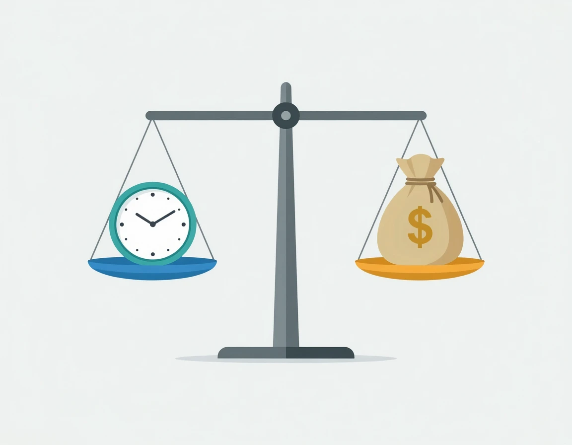 시간과 비용의 균형을 보여주는 저울