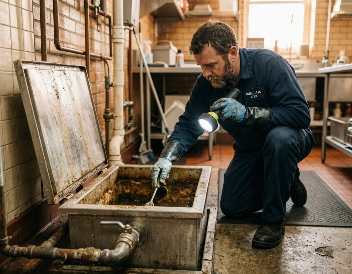 업소용 스테인리스 그리스트랩 내부 점검 모습