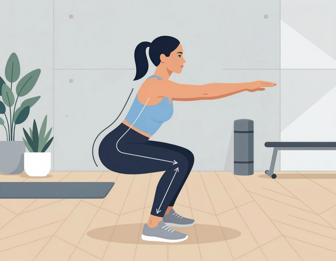 올바른 힙 힌지를 활용한 스쿼트 자세 일러스트