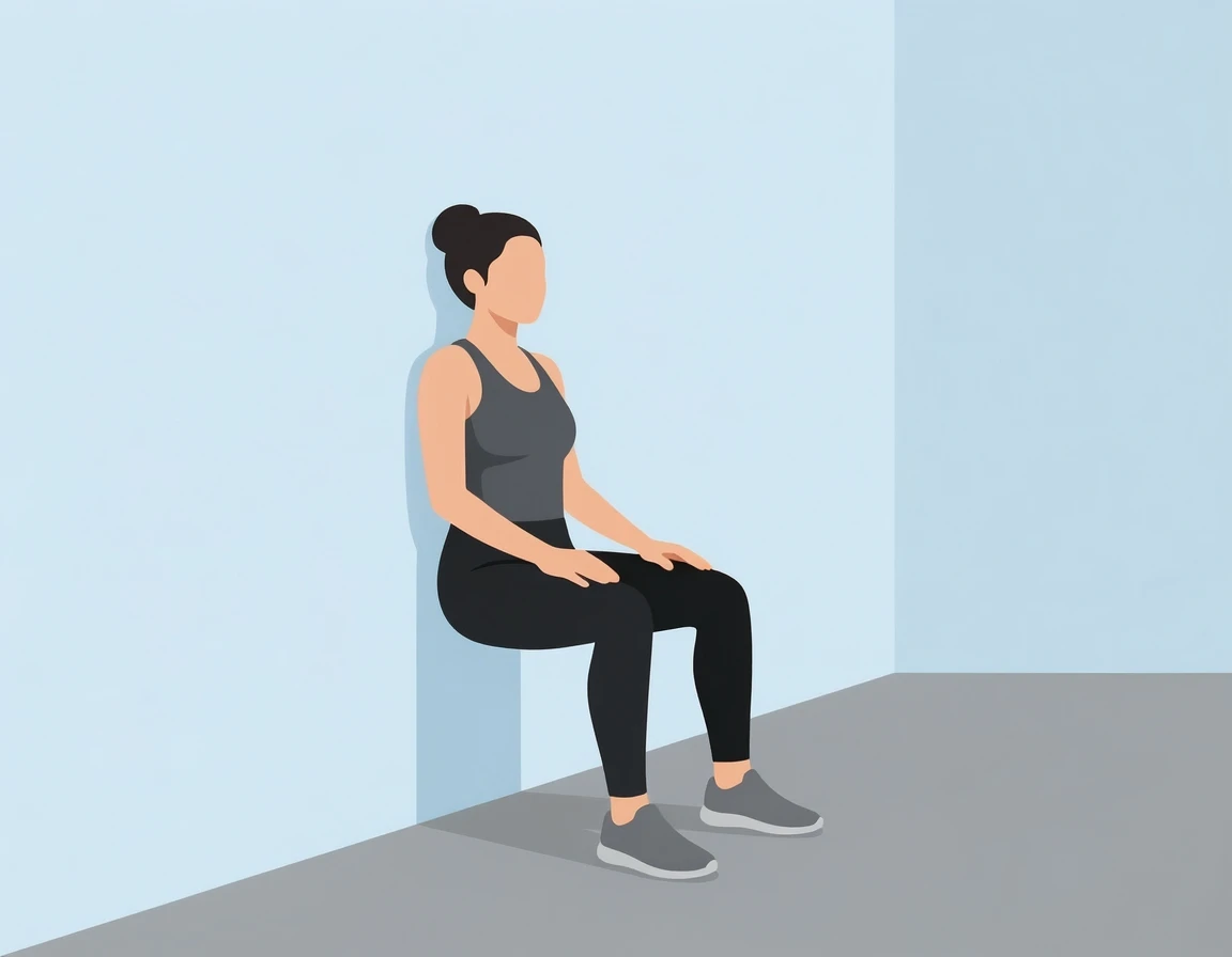 벽에 등을 기대고 하는 월 스쿼트 자세