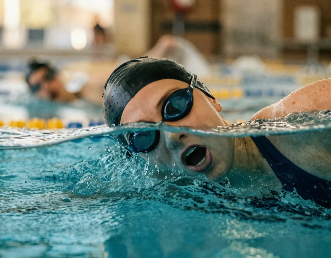수경의 한쪽 알만 물 밖으로 내밀고 호흡하는 올바른 자세