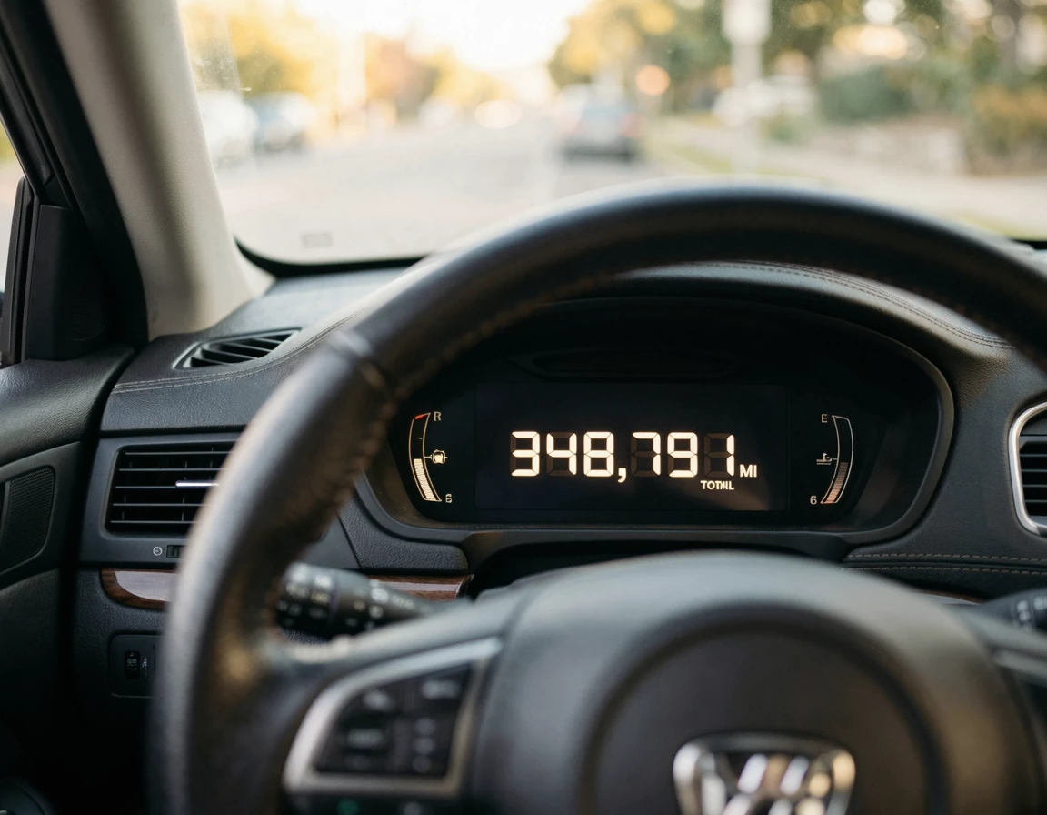 높은 주행거리를 나타내는 자동차 계기판