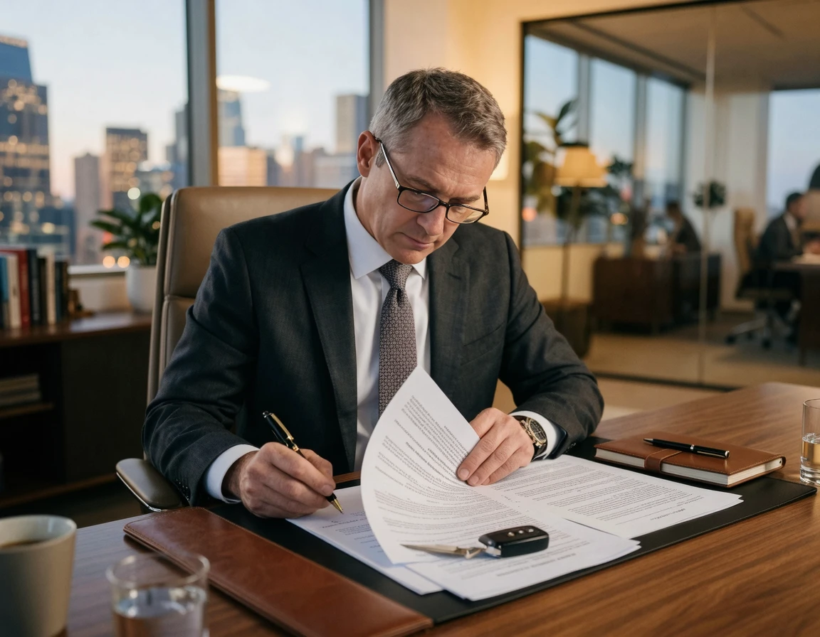 리스 계약서를 꼼꼼히 검토하는 모습