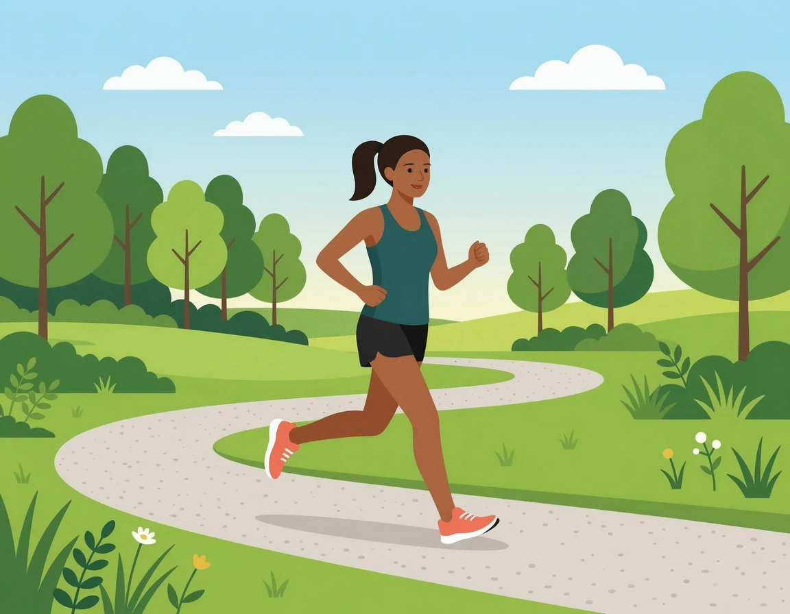 공원에서 가볍게 조깅하는 여성 일러스트