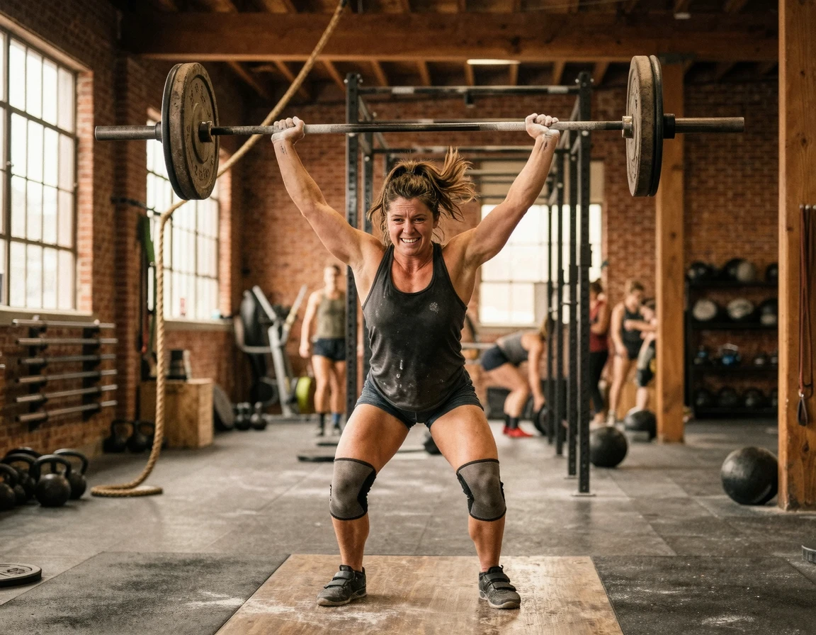 크로스핏 박스에서 바벨을 드는 모습