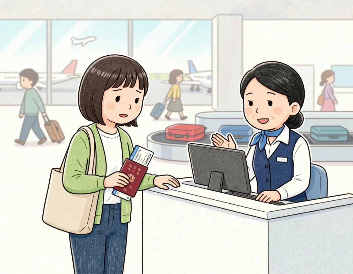 공항 수하물 데스크에서 사고 보고서를 작성하는 모습