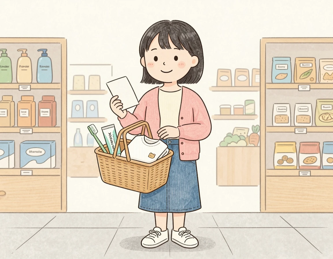 지연된 수하물 대신 생필품을 구매하고 영수증을 챙기는 모습