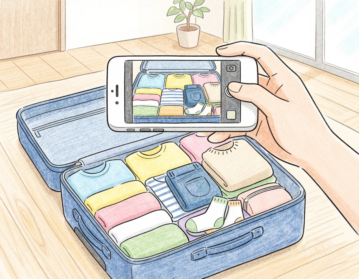 수하물을 보내기 전 내용물을 스마트폰으로 촬영하는 모습