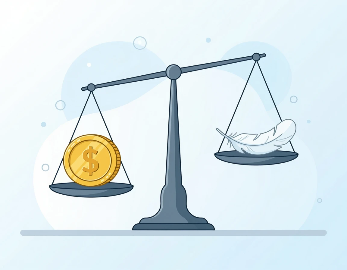 동전과 깃털의 무게를 재는 저울 일러스트