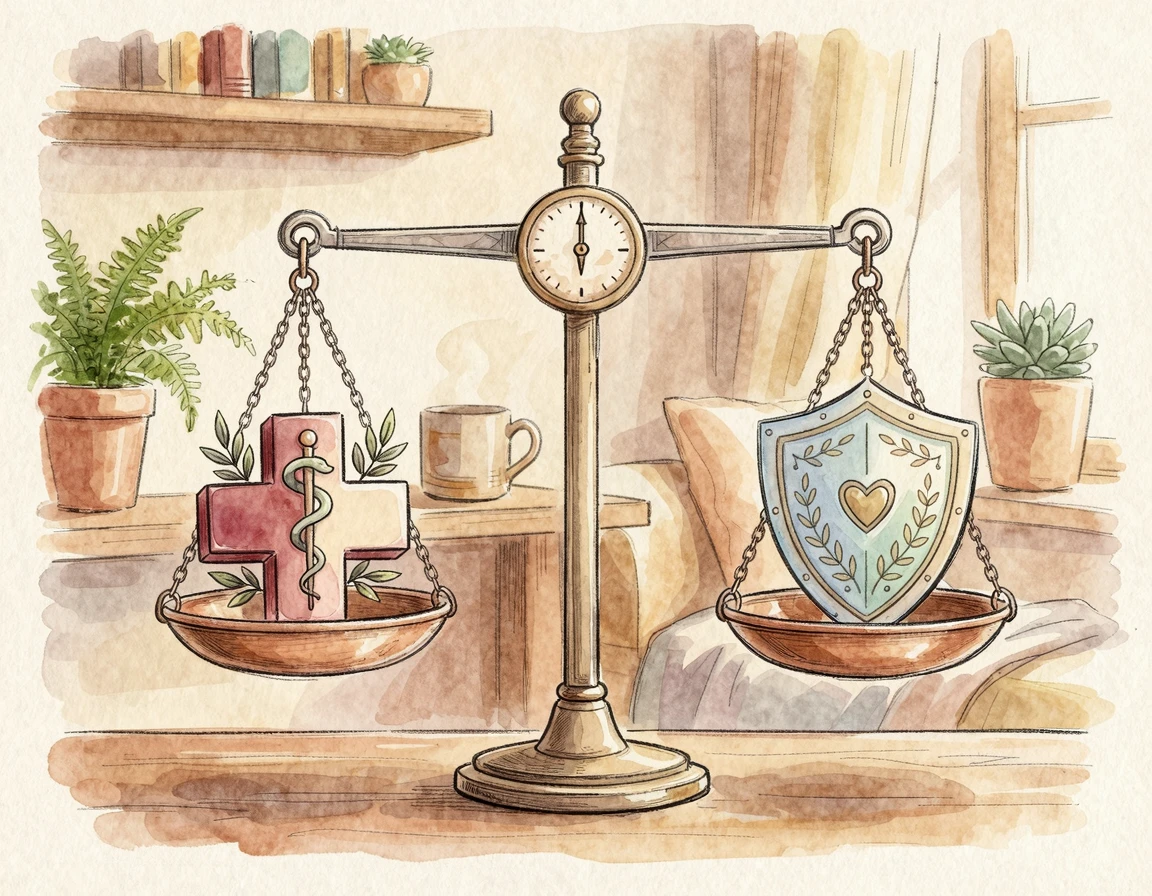 실손보험과 종합보험의 역할을 저울로 비교하는 일러스트