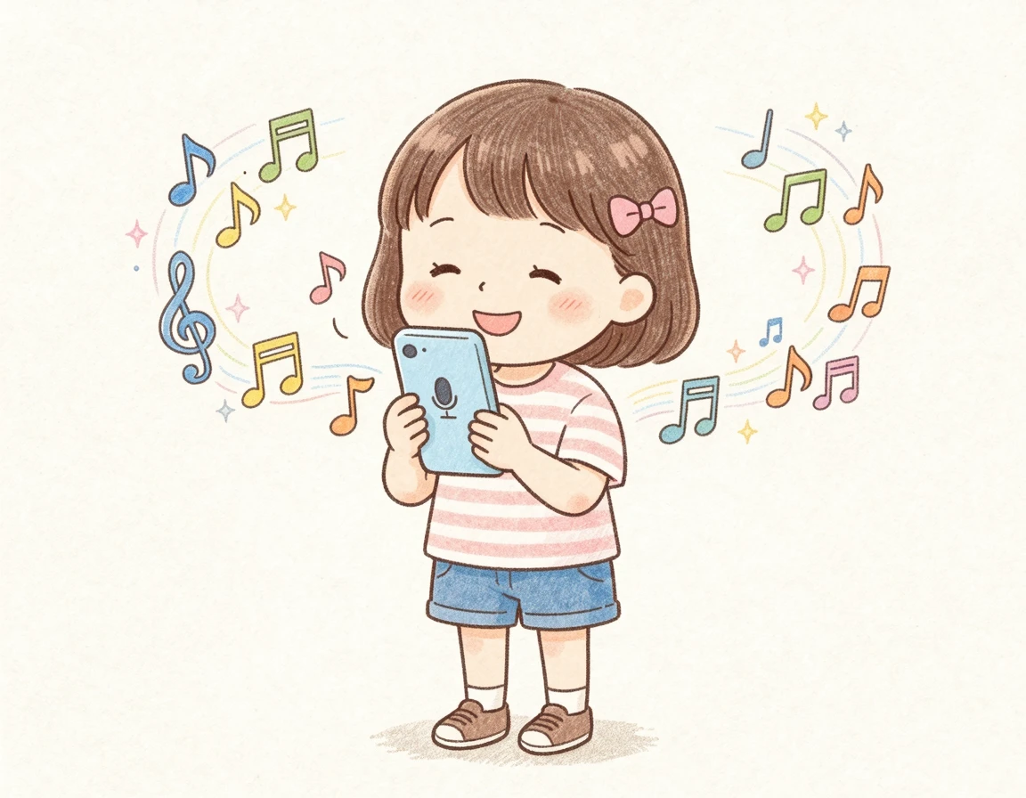 스마트폰 마이크에 멜로디를 흥얼거리며 노래를 찾는 모습