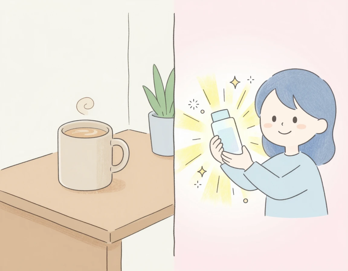 자연스러운 소품 노출과 억지스러운 제품 강조를 비교하는 일러스트