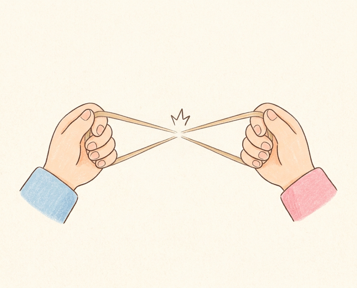 팽팽하게 늘어나 끊어지기 직전인 고무줄 일러스트